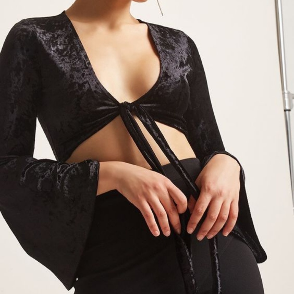 NWOT Black Velvet Long Sleeve Crop Top
